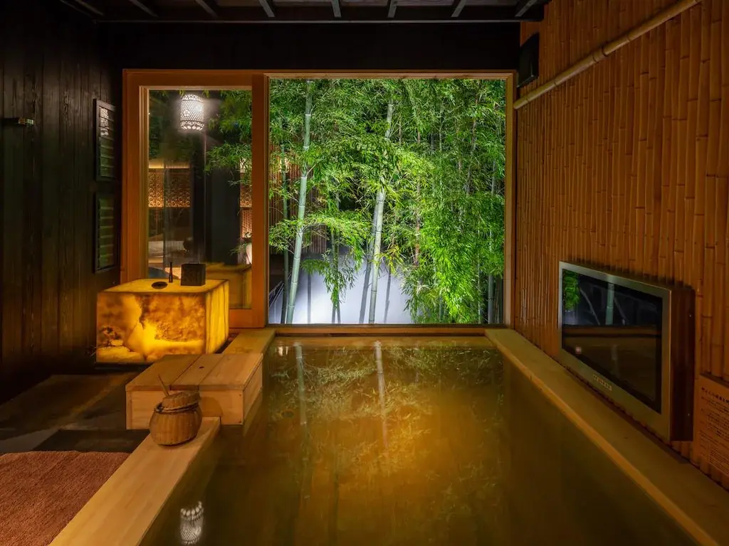 Private bamboo forest onsen at Takefue Estate in Kyushu